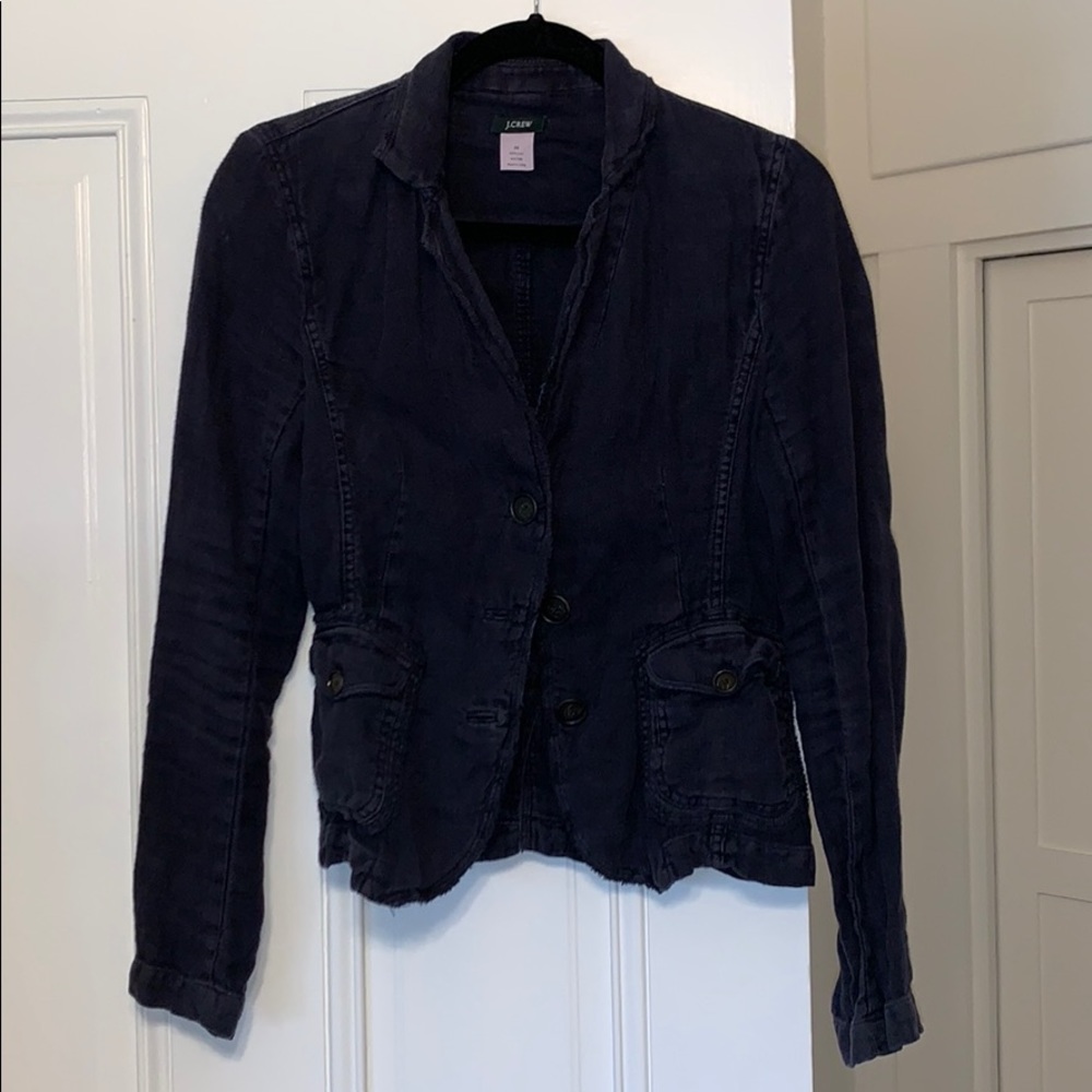 J Crew Linen Semi-Casual Blazer Black 3-Button XS